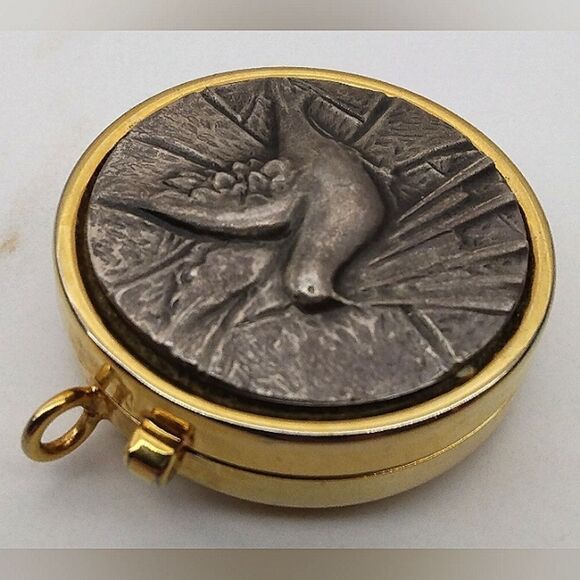 Pyx Holy Communion Brass Pewter Peace Dove - Picture 3 of 13